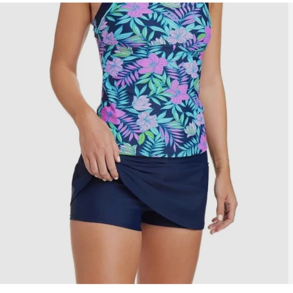 ELLEN TRACY Women's 2 Piece Lightweight Tankini Swimsuit Set | Navy Kiholo Bay - Picture 2 of 4